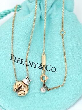 Tiffany & Co. Gold Ladybug Pendant Necklace with Pearl Accent